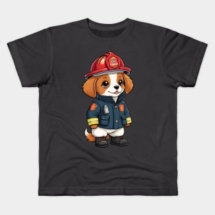 Kawaii Firefighter Dog Kids T-Shirt